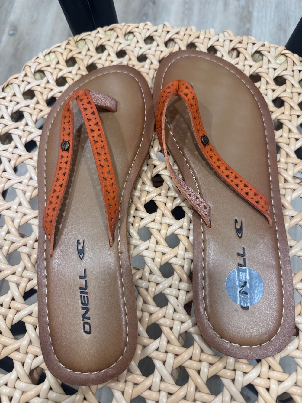 O'Neill Women's Brown Footbed Sandals with Orange Straps